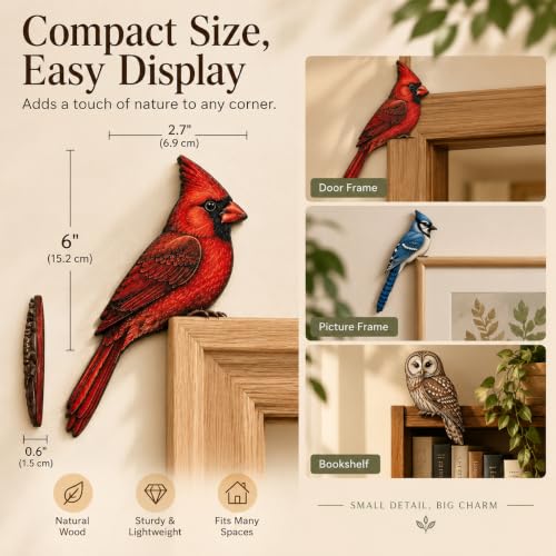 Wooden Bird Door Topper - Cardinal Bird Shape Corner Decor