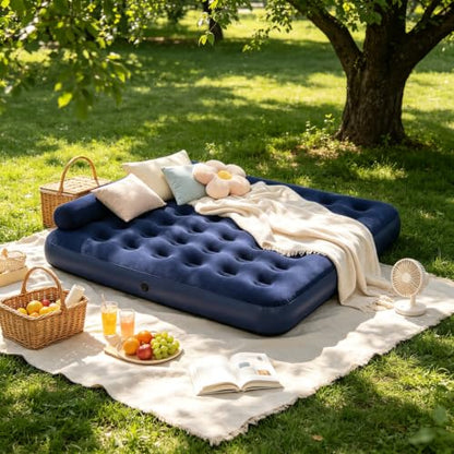 Queen Inflatable Air Bed with Pump - 10 Inch Thick, Portable Camping Mattress