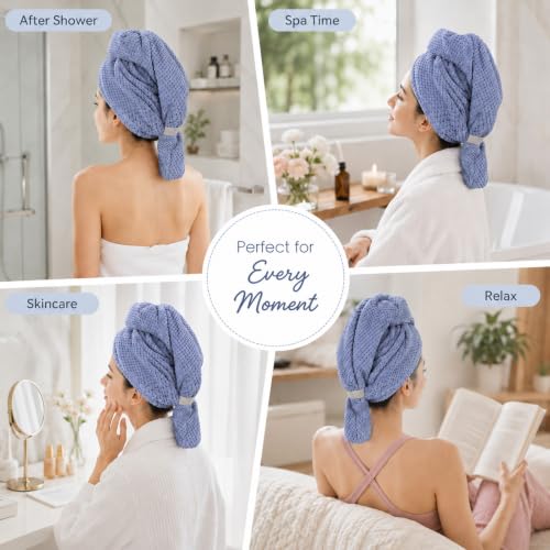 Blue Microfiber Hair Towel Wrap 29.5x11 Inches - Large Quick-Dry Hair Wrap