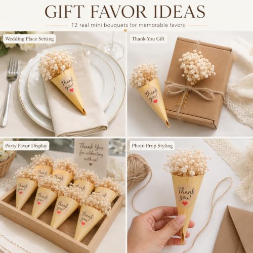 Mini Dried Baby’s Breath Flower Favors Kit with Wraps & Stickers - 12 Sets