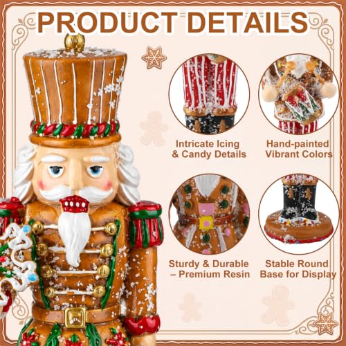 Christmas Gingerbread Nutcracker Figures Set - Resin Holiday Decor, 6 Inches