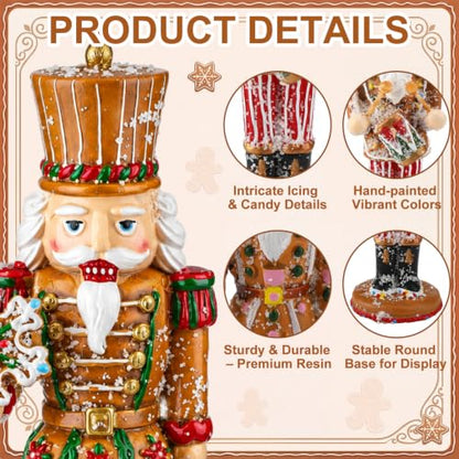 Christmas Gingerbread Nutcracker Figures Set - Resin Holiday Decor, 6 Inches