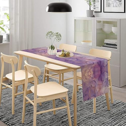 Purple Marble Table Runner W13X L60 - Abstract Gold Cloud Texture Decor