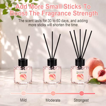 Reed Diffuser Set of 2 with Peach & Pineapple Scent - Aromatherapy Oil for Home & Office