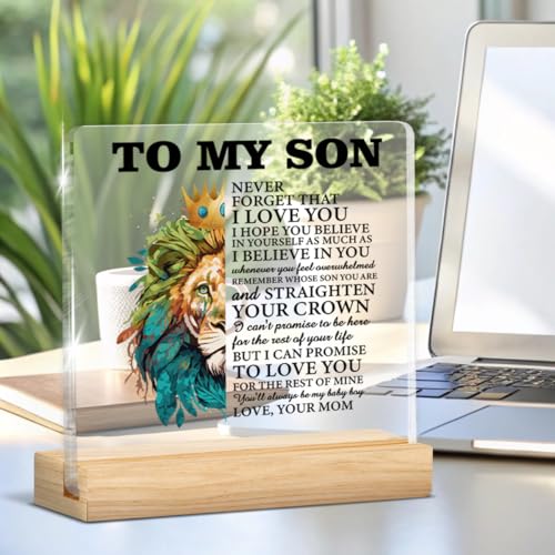 Son Gifts From Mom Acrylic Sign Decor with Wooden Stand - Son Variation