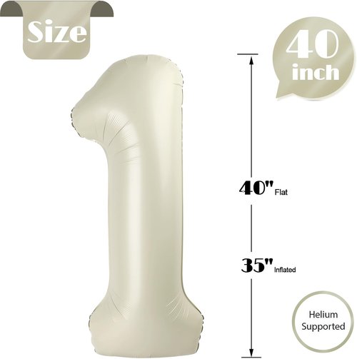 40 Inch Cream Number 1 Balloon - First Birthday Decorations for Kids | Giant 1st Birthday Balloon