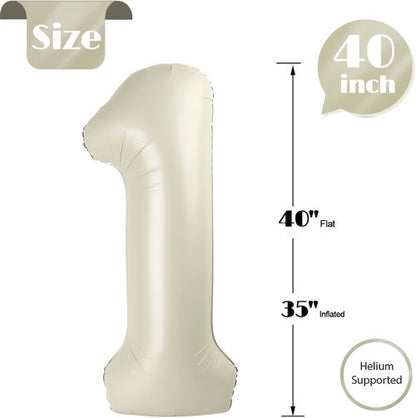 40 Inch Cream Number 1 Balloon - First Birthday Decorations for Kids | Giant 1st Birthday Balloon