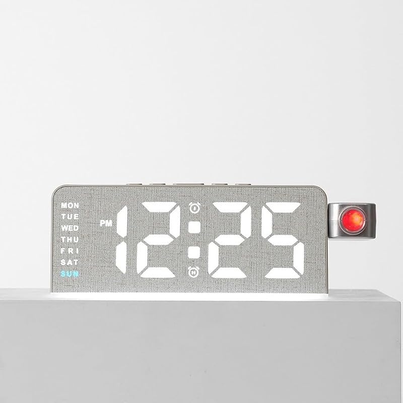 LED Projection Alarm Clock with Multicolor Ambient Light – 180° Wall/ Ceiling Projector, Dual Alarm, Temperature & Date Display (C)