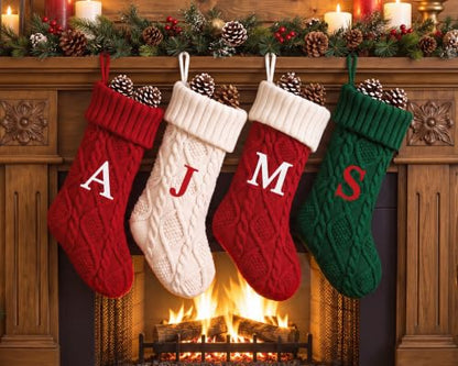 Christmas Stockings 21 Inch Large Knit Fireplace Decor - Red Letter J