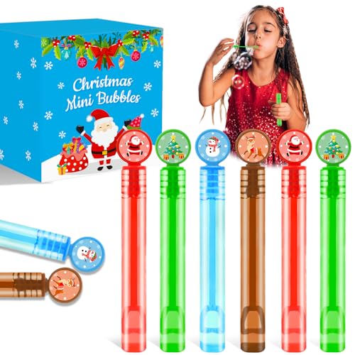 Christmas Mini Bubble Wands Set - 64 Pack with Santa, Tree, Snowman & Reindeer Designs - Holiday Party Favors & Gifts Variation of THIS listing