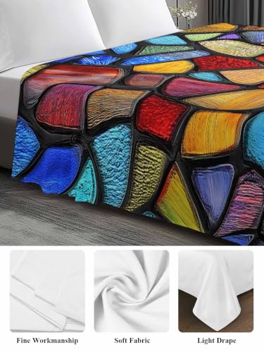 King Flat Sheet Multi Blue Stained Glass Gradient Microfiber Cooling Bedding