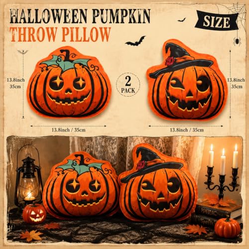 Halloween Pumpkin Throw Pillows Set - Retro Plush Decor for Fall & Holiday