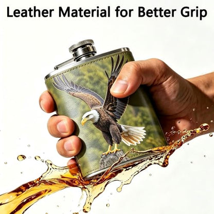 Custom Leather 8oz Flask with Photo Logo - Black