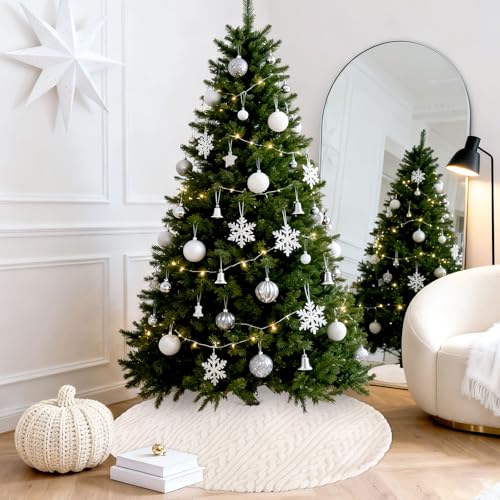 58 Inch Faux Fur Christmas Tree Skirt Round Beige Plush Holiday Decor
