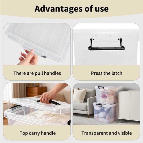 360 QT Clear Storage Bins - Heavy-Duty Stackable Organizers with Lids | BPA-Free, 4 Pack for Home & Office