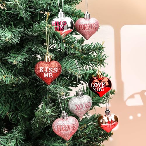 Heart Shaped Ornaments Set of 24 Valentine's Day Decor Pink Red Silver Variations