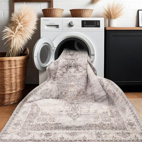 Washable Hallway Runner Rugs 3x8: Soft Ultra Thin Low Pile Carpet Machine Washable Indoor Lightweight Rug Runner Anti Slip Backing Rugs for Living Room Bedroom Kitchen 3'x8' Beige