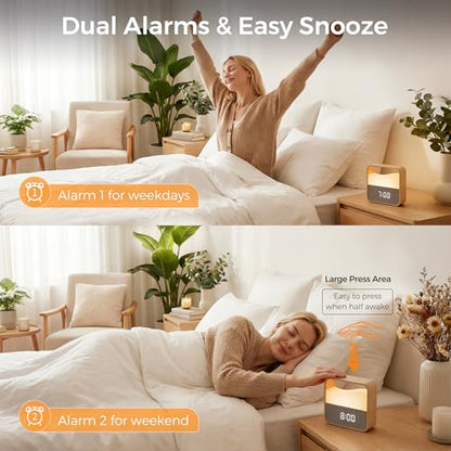 Wood Grain Digital Alarm Clock with Dimmable Night Light for Bedroom