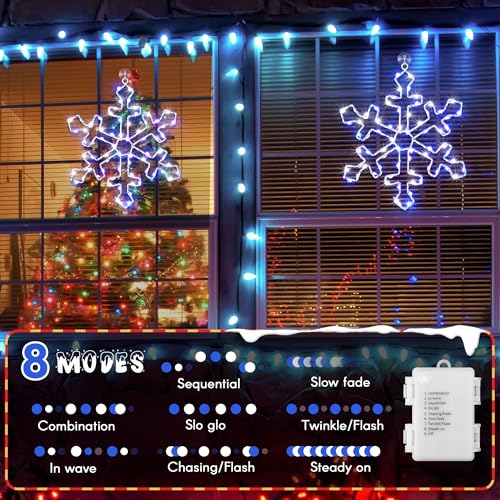 Christmas Snowflake Window Lights 6 Pack Blue White LED Decor with 8 Modes