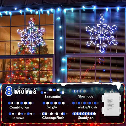 Christmas Snowflake Window Lights 6 Pack Blue White LED Decor with 8 Modes