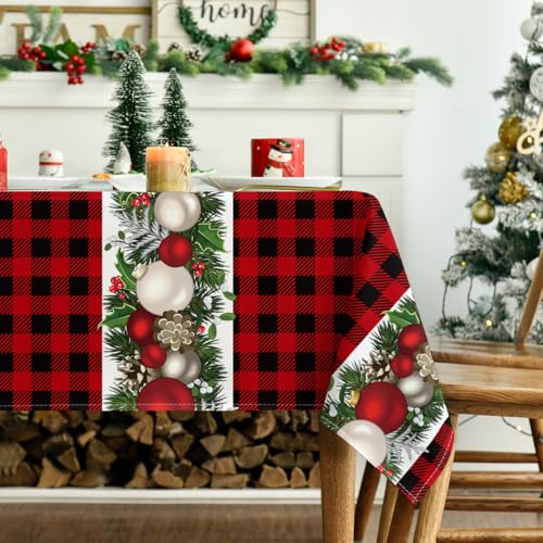 Christmas Tablecloth 60 x 84 Inch Rectangular Red Ball Holiday Decor