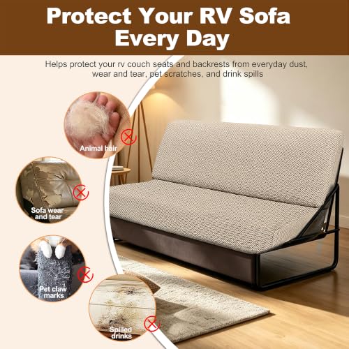Waterproof RV Couch Cover for Sofa Bed - 2 Piece Jackknife Sofa Protector in Khaki