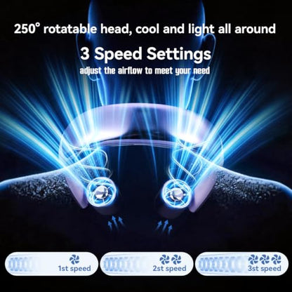 Purple Portable Neck Fan with Book Light Hands-Free Wearable Cooling Device