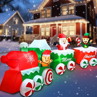 12 Ft Christmas Inflatable Train with Santa Elf Gingerbread Outdoor Decor