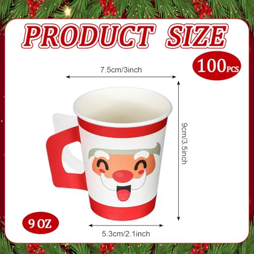 Santa Christmas Paper Coffee Cups with Handles - 100 Pcs