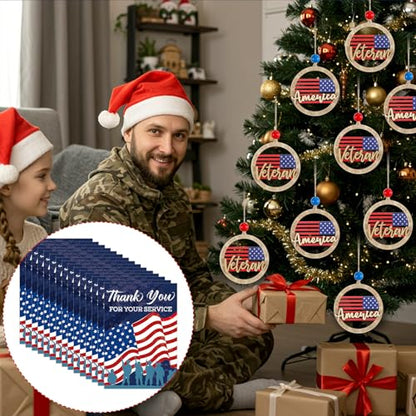 Patriotic Wooden Ornaments Set - Round Veterans Day Gifts Bulk 24 Pieces
