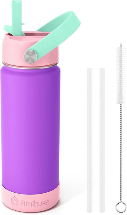 Fimibuke Kids Insulated Water Bottle - 18oz BPA-Free Stainless Steel Tumbler with Straw | Amethyst Color