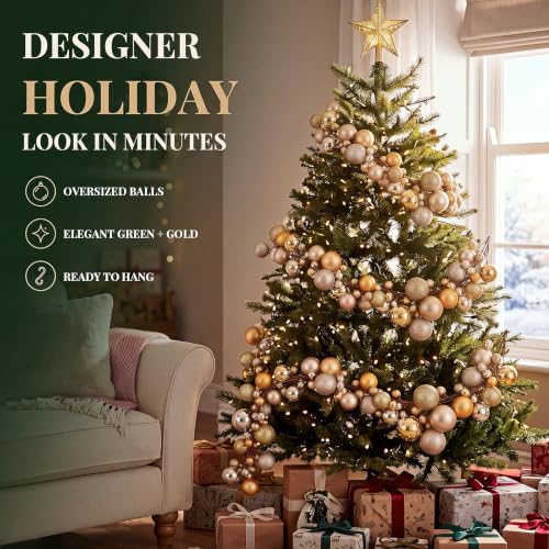 Large Christmas Ball Garland Set - Gold & Champagne Ornaments, 2 Pack, 6 FT Each