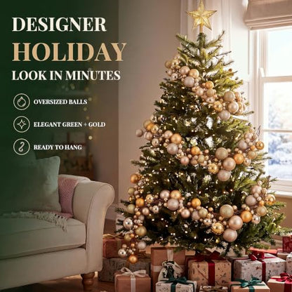 Large Christmas Ball Garland Set - Gold & Champagne Ornaments, 2 Pack, 6 FT Each