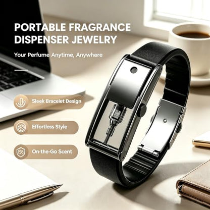 Refillable Perfume Bracelet - Black & Black Jewelry Scent Dispenser