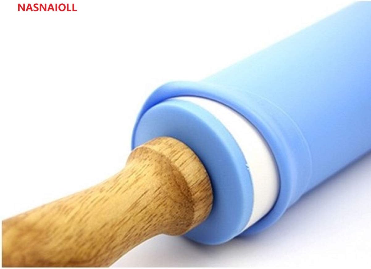 Skiennix Silicone Rolling Pin - Non-Stick Dough Roller with Wooden Handle | Perfect for Baking Pastry, Pizza, and Cookies