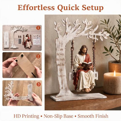 Christian Jesus Swing Ornament with John 14:6 Scripture - White Wood Decor