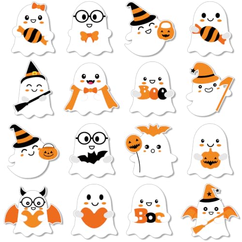 Orange Halloween Ghost Cutouts Bulletin Board Decorations - 48 Pcs