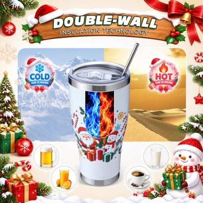 Christmas Tumblers 10 Pack - 30 oz Stainless Steel Insulated Travel Cups - Vivid Variation
