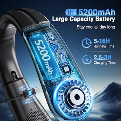 Portable Neck Fan with LED Display 4 Speeds Rechargeable Personal Cooling
