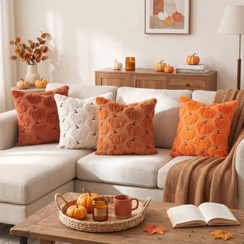 Rust Fall Pumpkin Throw Pillow Covers 18x18 Set of 2 - Farmhouse Decor