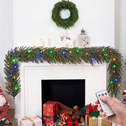 9 FT Christmas Norfolk Pine Garland with Multi Color LED Lights, Remote & Timer
