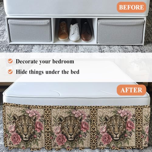 Adjustable Leopard Print Bed Skirt for Queen Size Bed 18 Inch Drop Blush Tan Olive Mauve