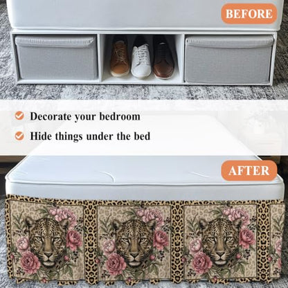 Adjustable Leopard Print Bed Skirt for Queen Size Bed 18 Inch Drop Blush Tan Olive Mauve