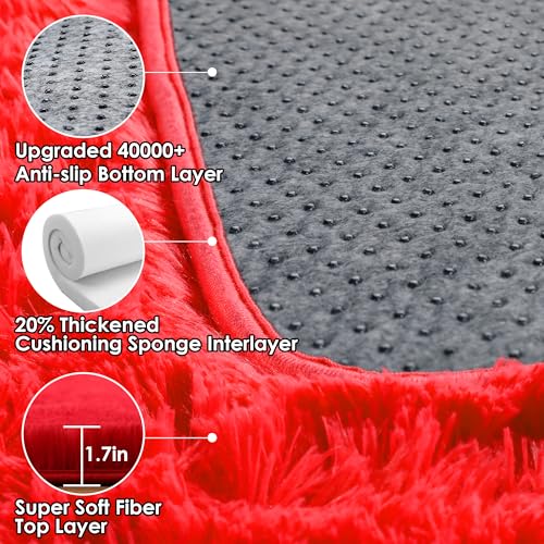 Red Fluffy Area Rug for Bedroom Living Room 4x6 Bedside Rug - Non-slip
