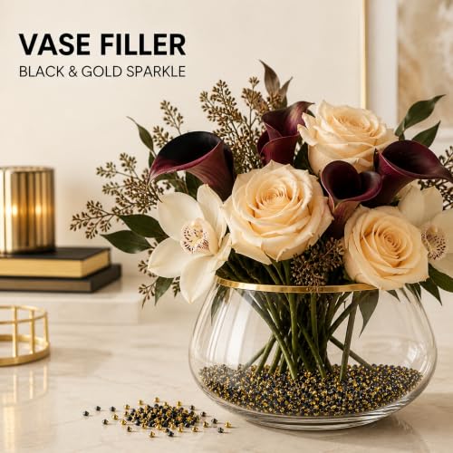 Black and Gold Acrylic Vase Fillers - 1000 Loose Decorative Diamonds