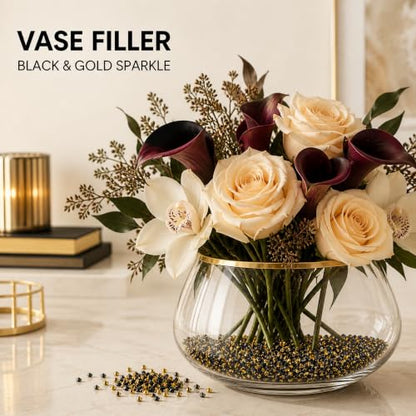 Black and Gold Acrylic Vase Fillers - 1000 Loose Decorative Diamonds
