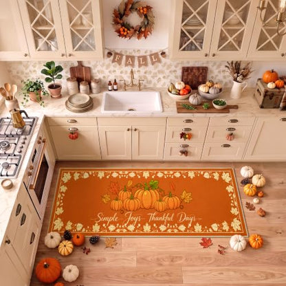 Hello Pumpkin Fall Kitchen Runner Rug 2x6 Feet - Pumpkin/2' x 6' Runner Variation