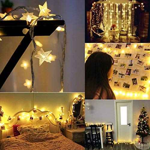 IRIDESCENT Star String Lights, 16ft/5m 50 LED Plug in String Lights Warm White Fairy Lights for Christmas/Wedding/Party Indoor and Outdoor Decoration