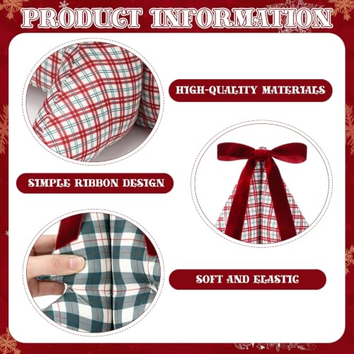 Pinkunn 2-Piece Christmas Tree Pillow Set with Velvet Bow - Red & Green Plaid