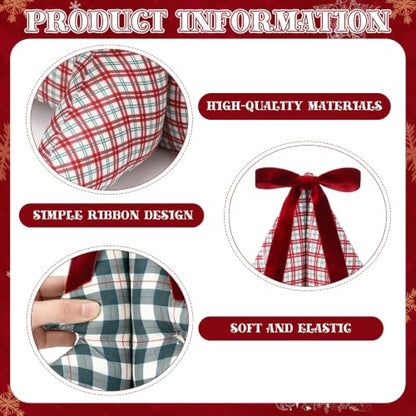 Pinkunn 2-Piece Christmas Tree Pillow Set with Velvet Bow - Red & Green Plaid